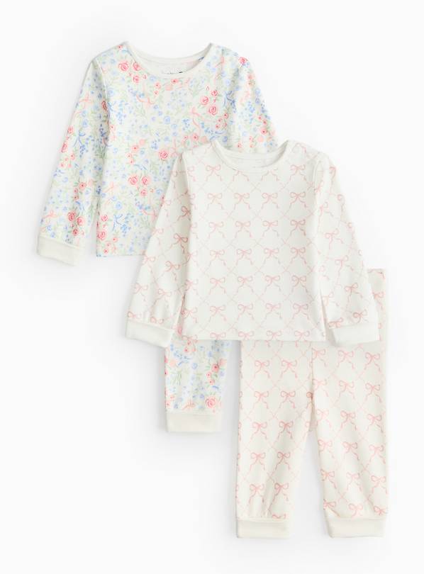 Bow. & Floral Print Long Sleeve Pyjamas 2 Pack 9-12 months